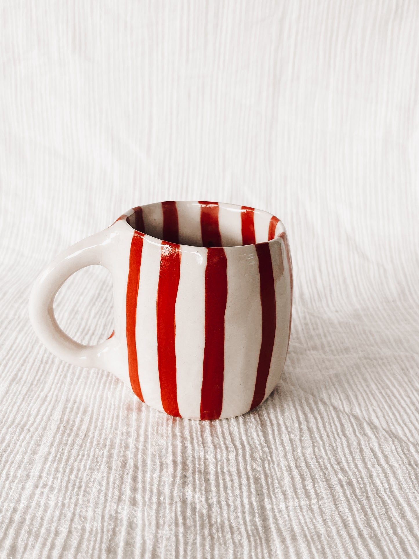 Red striped hug mug-defect