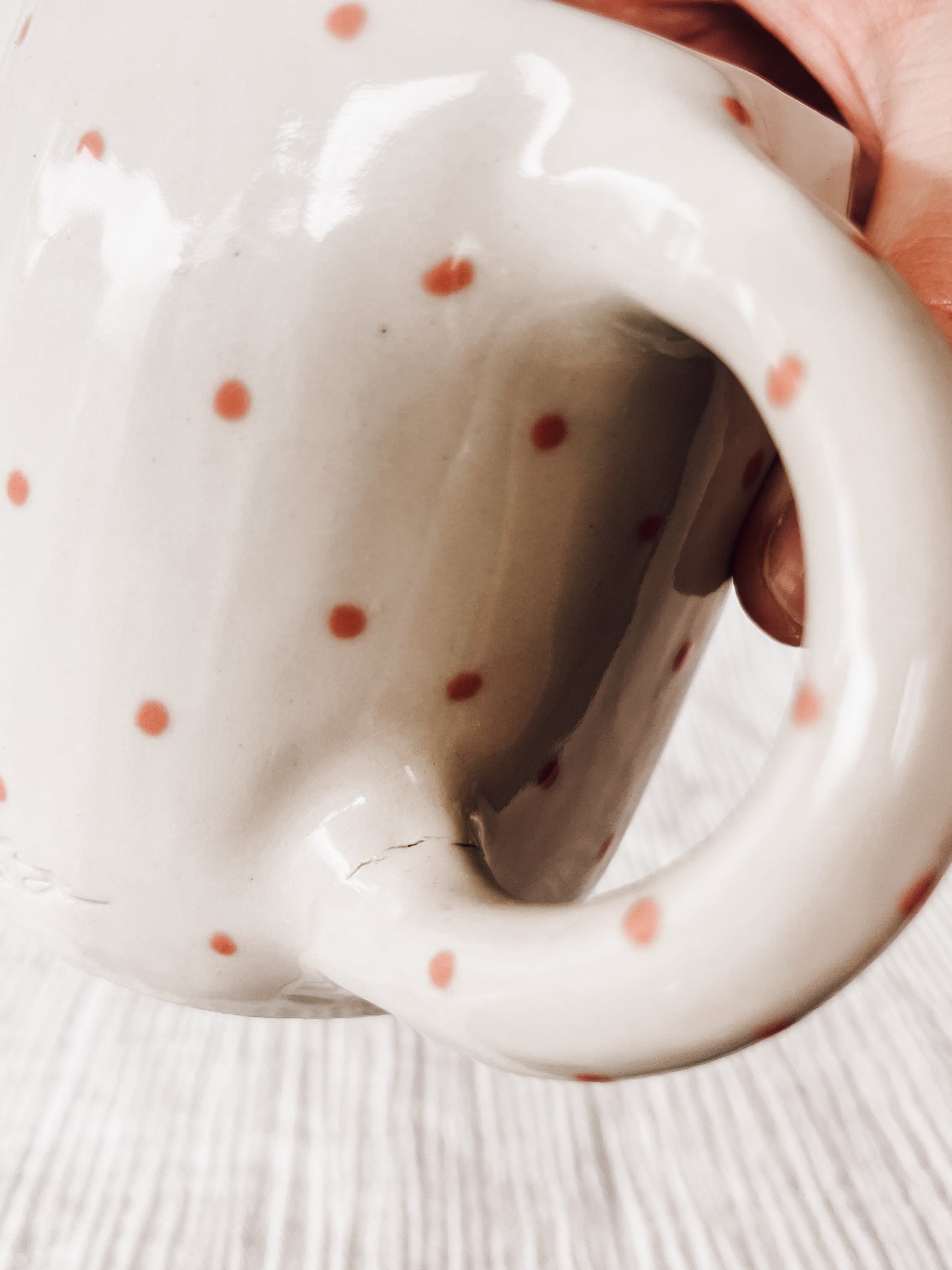 Pink polkadot hug mug-defect