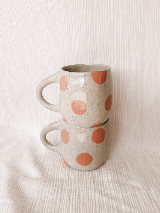 Large pink polka dot hug mug